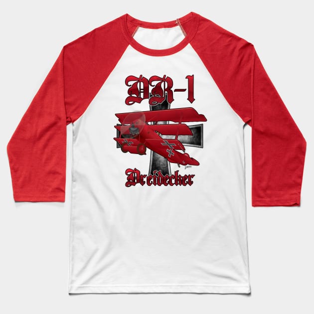 DR-1 Red Baron Triplane WWI Warbird Baseball T-Shirt by hobrath